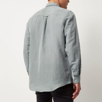 Grey relaxed fit linen-rich shirt